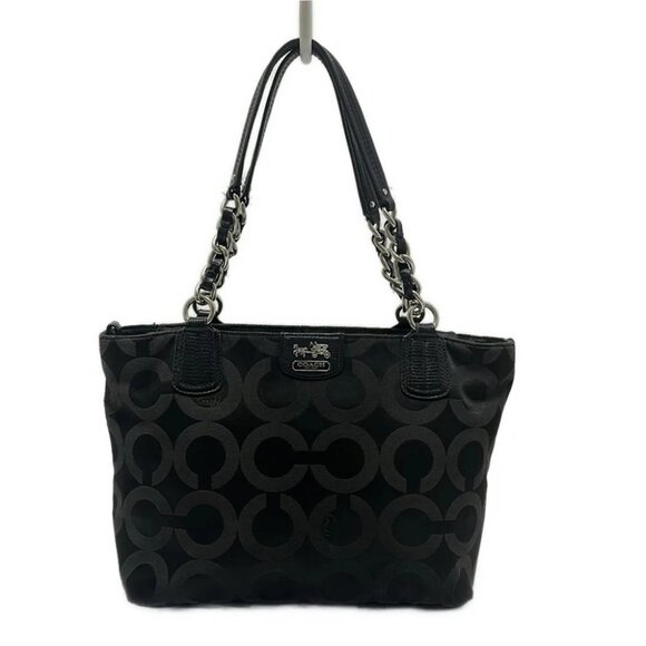 COACH Op Art 20481 Black Dark Gray Jacquard Leather - Shoulder Bag - Picture 1 of 8